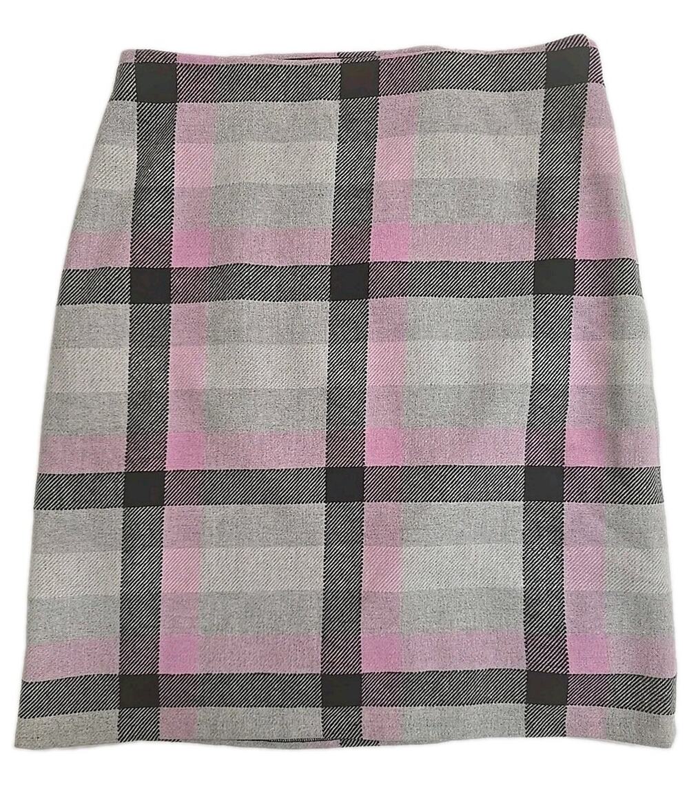Talbots Pink Black Gray Plaid Wool Blend Lined Skirt Size 4 Career Prep